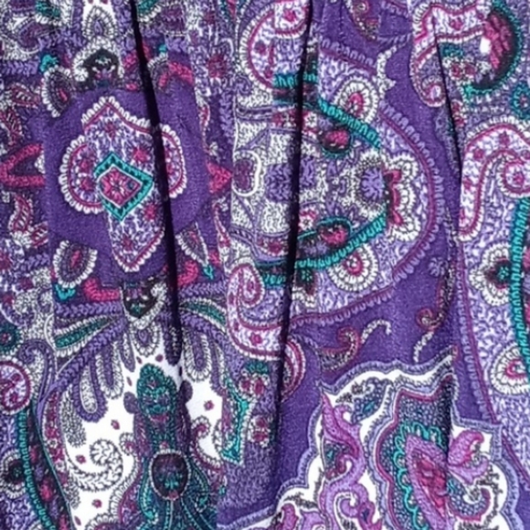 AB Studio Purple White Pink Smocked Blouse Short Sleeve - Picture 6 of 7